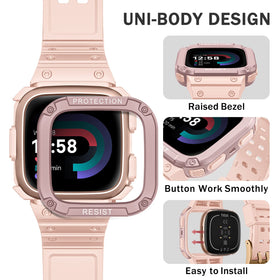 FINTIE Versa 3 pink sand case with raised bezel protection.
