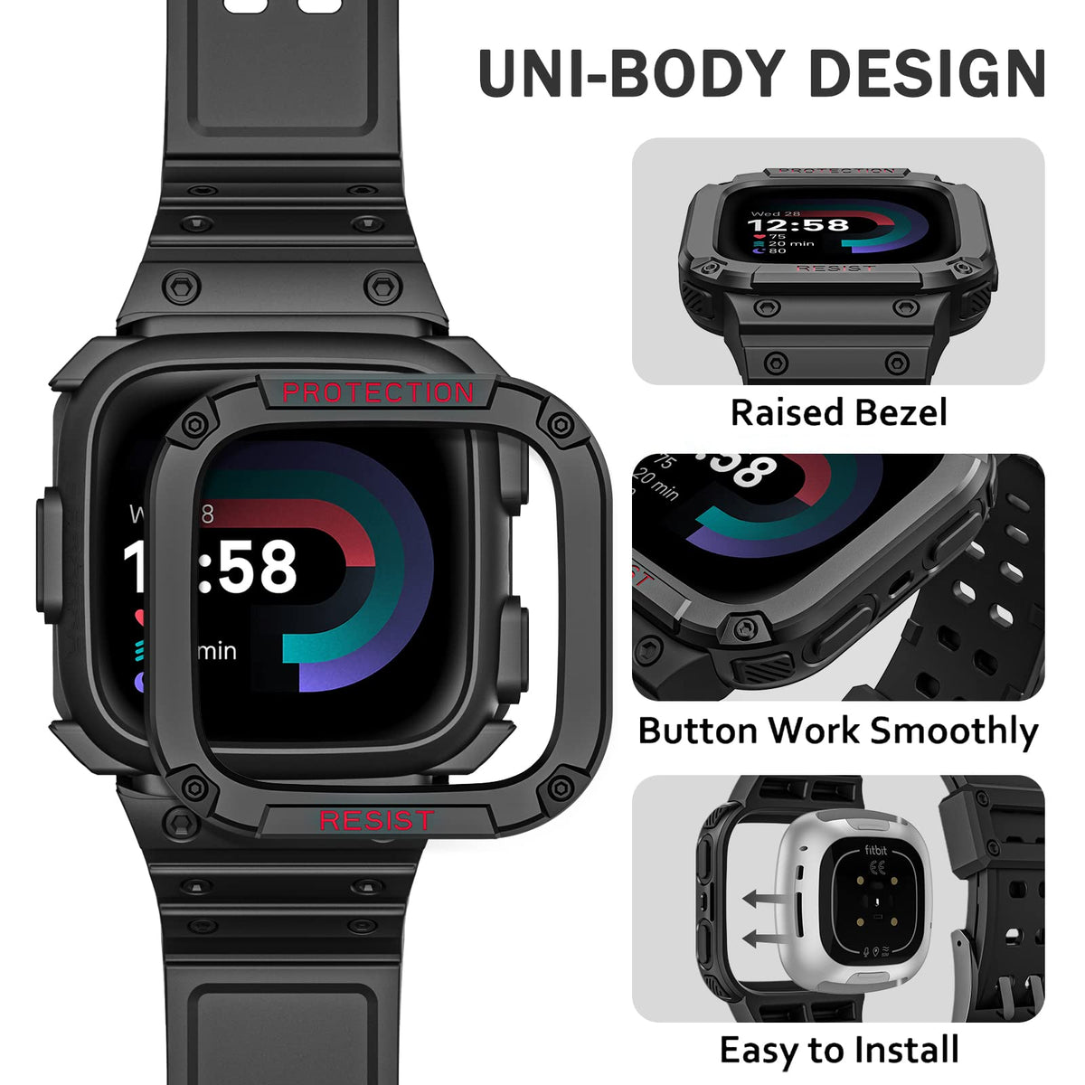 FINTIE band case Sense 2 front dial coverage, screen protection on the go.