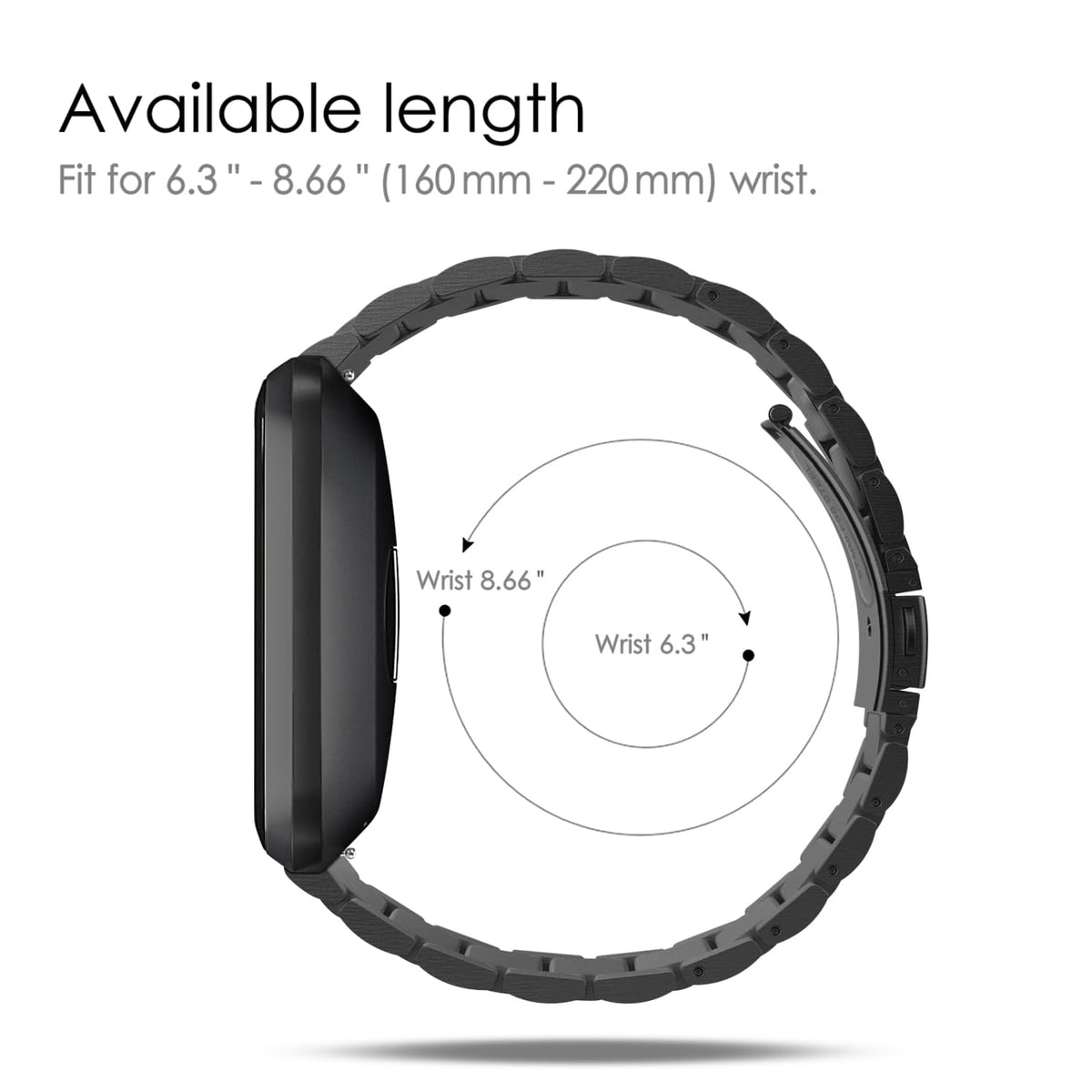FINTIE metal band mounted on Fitbit face illustrating secure compatibility