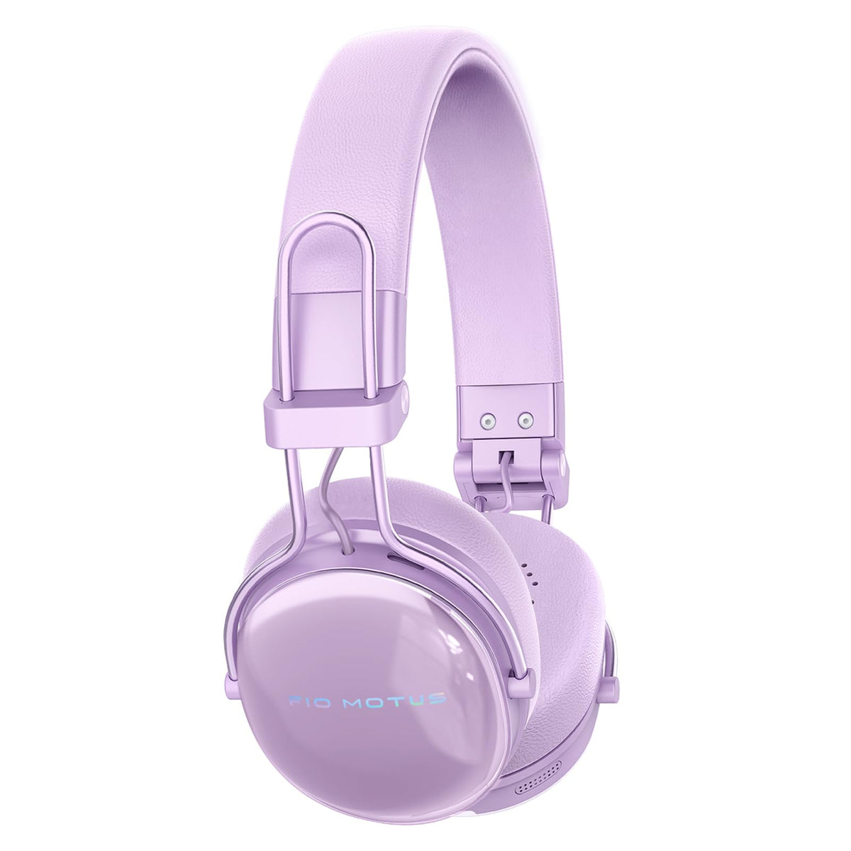 FIO MOTUS front view of FM30 purple headphones showing controls and branding benefit: clear access to buttons