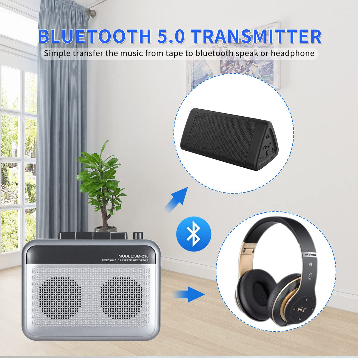 FIOLEES cassette player with built-in dual speakers for shared listening.