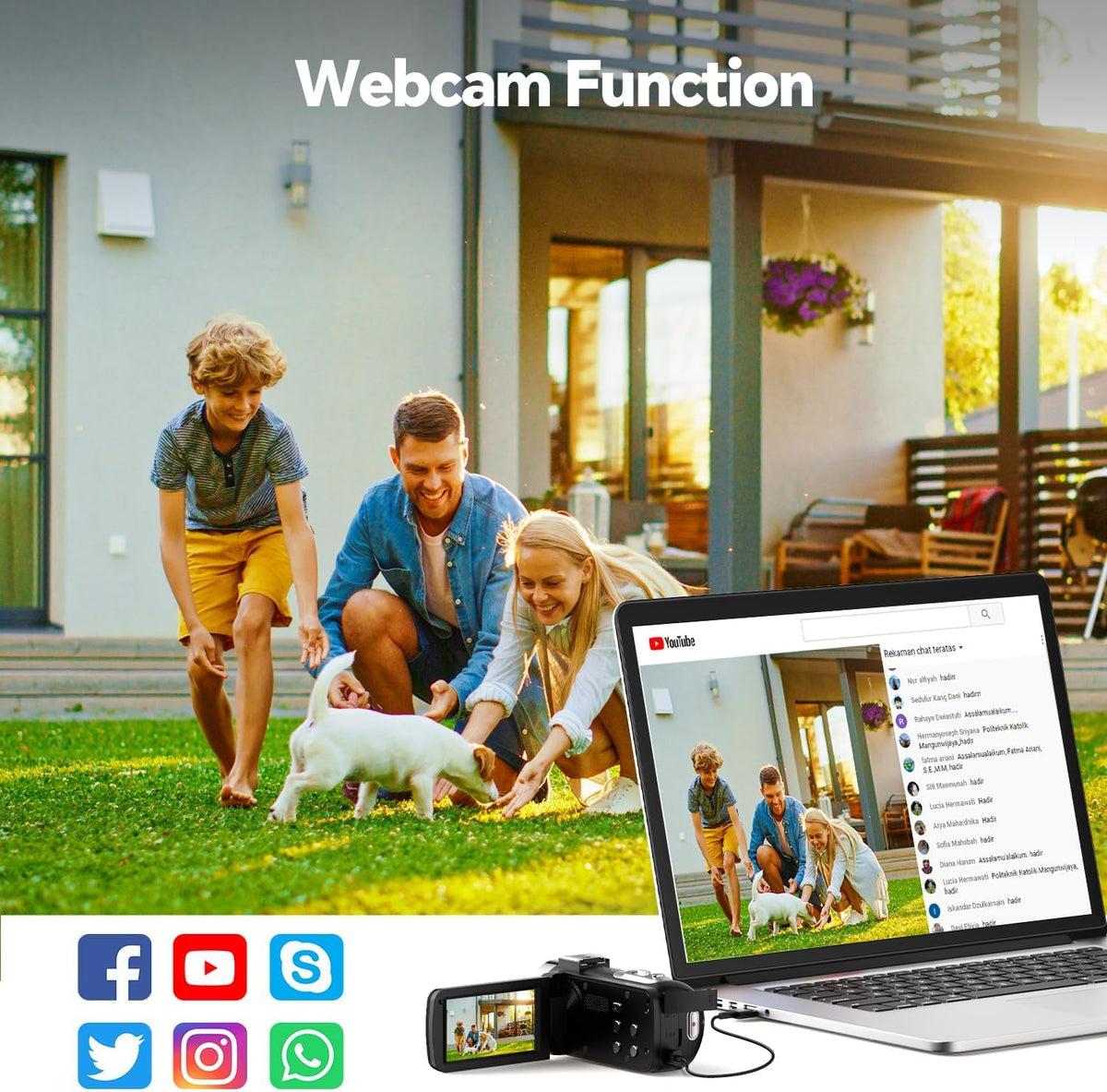 FIREFOTO camcorder webcam mode enables smooth live streaming and video calls.