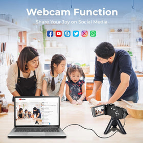 FIREFOTO camcorder mounted on a tripod, enables stable hands-free recording