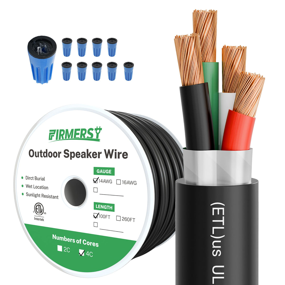 FIRMERST 14/4 outdoor speaker wire ready for direct burial in a garden for reliable sound.