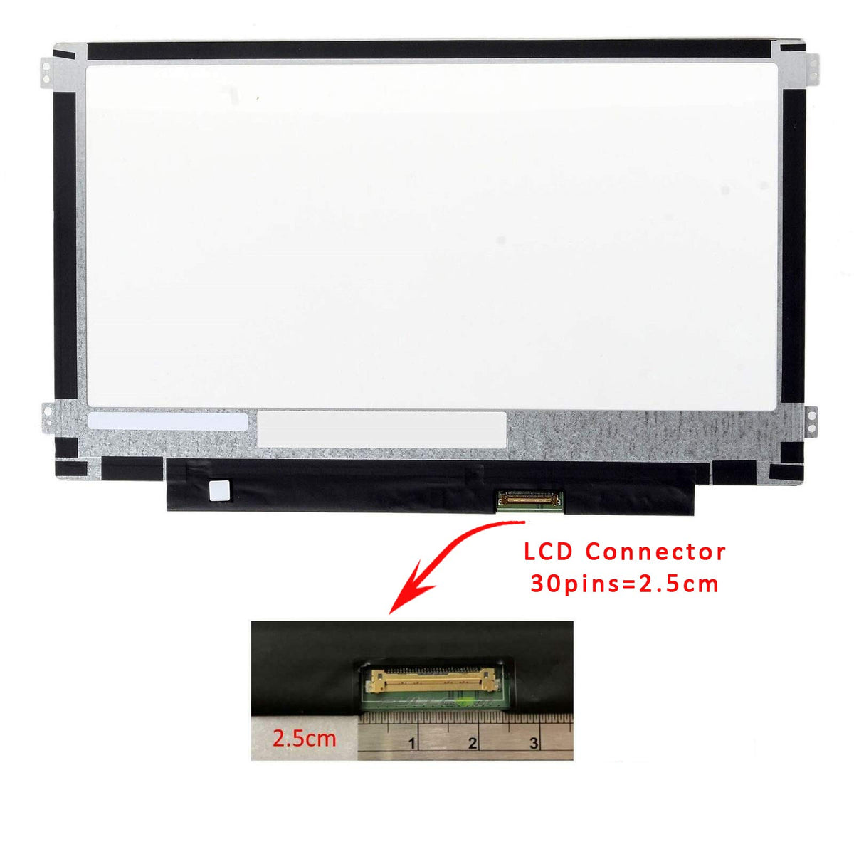 FIRSTLCD rear close-up showing 30-pin connector and left-right mounting brackets