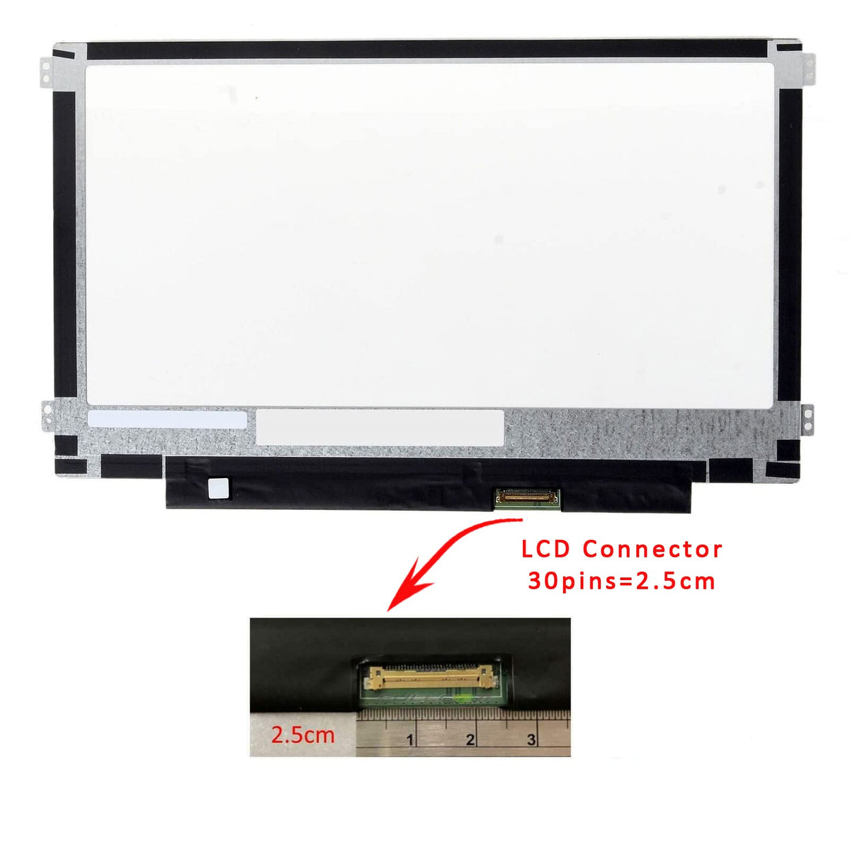 FirstLCD Lenovo 100e screen connector port shows 30-pin interface for compatibility.