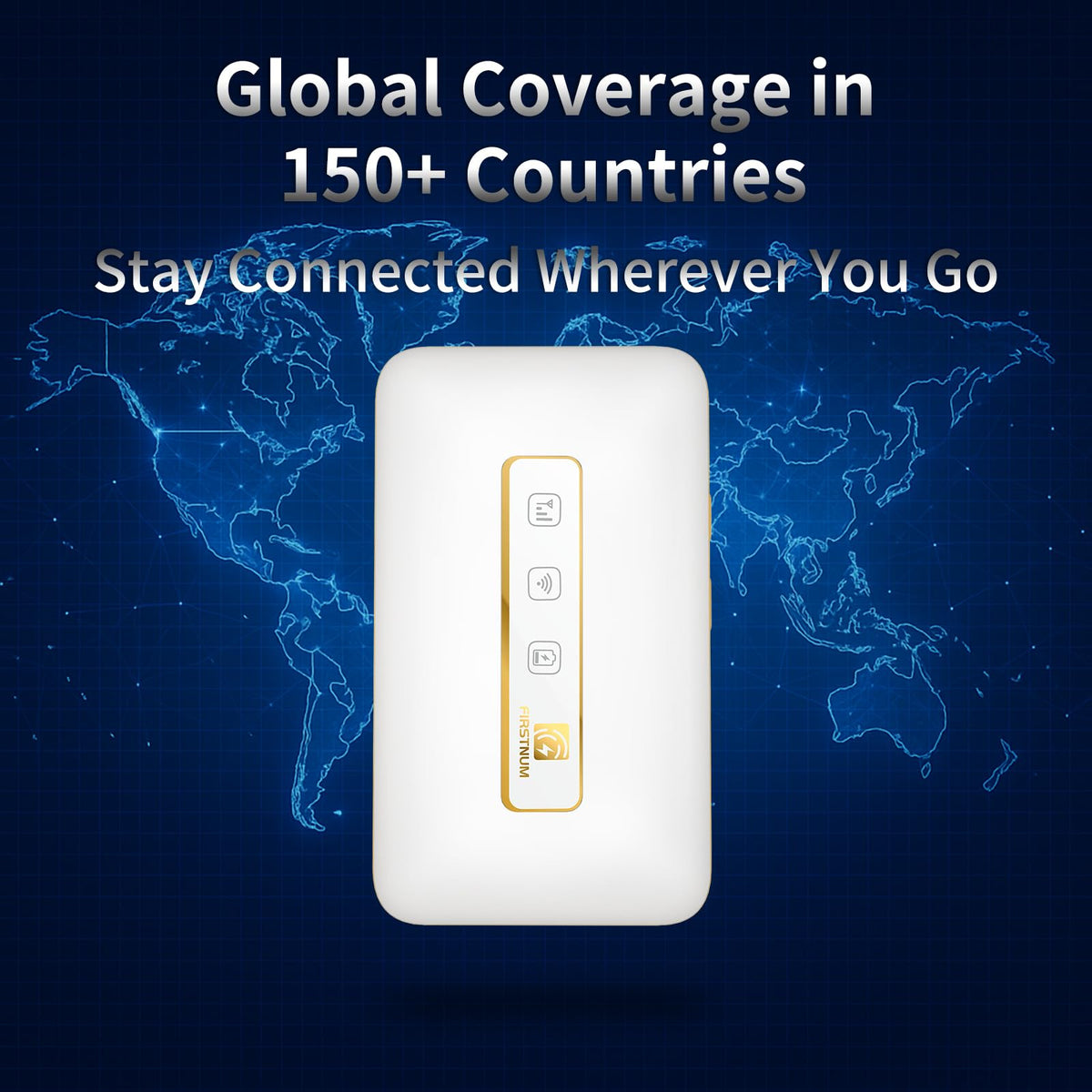 FIRSTNUM M5 on a travel table with passport for reliable internet abroad