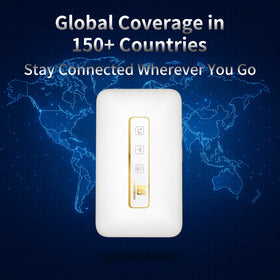 FIRSTNUM M5 on a travel table with passport for reliable internet abroad