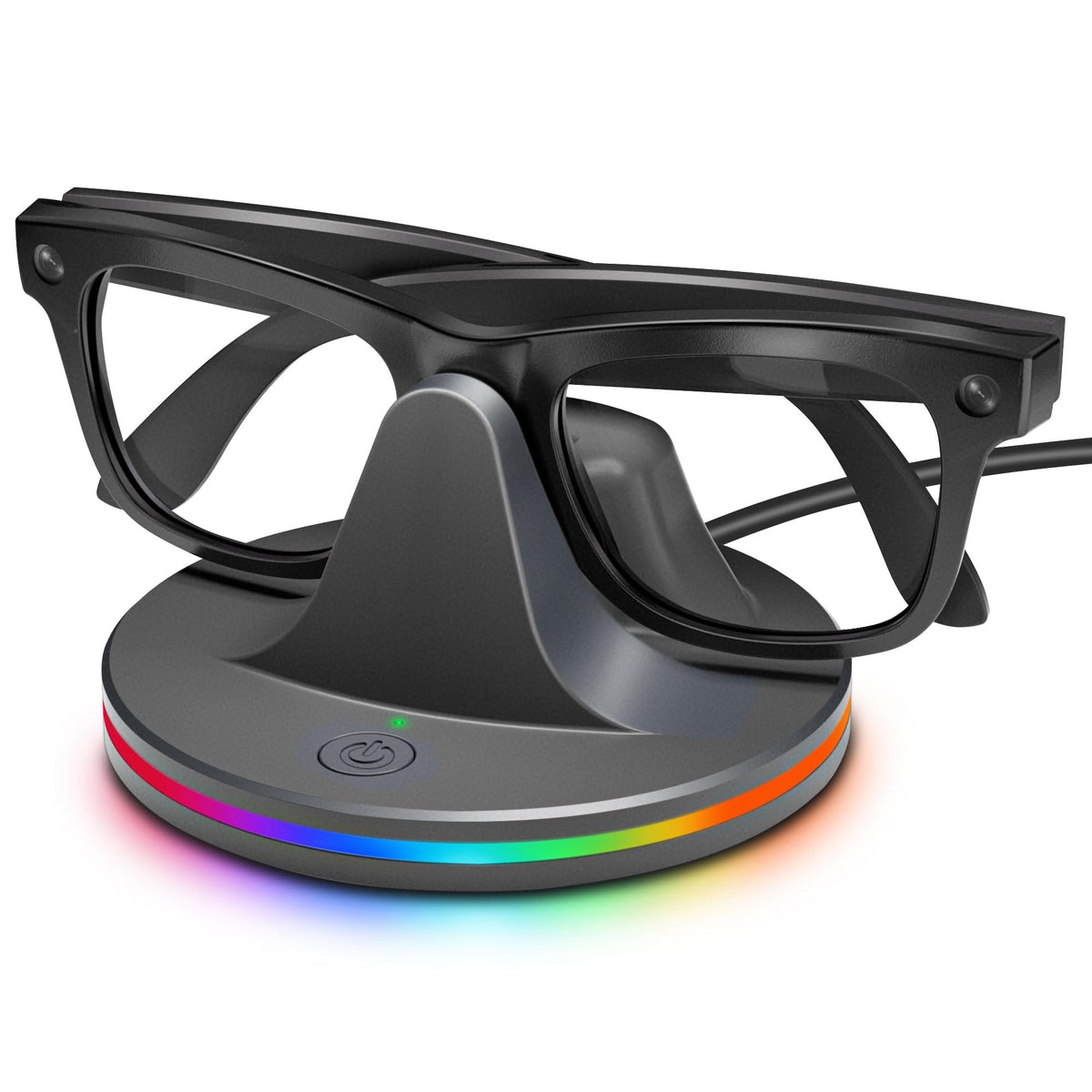 Firven charging station with Meta glasses on the weighted base for stable daily use.