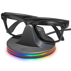 Firven charging station with Meta glasses on the weighted base for stable daily use.