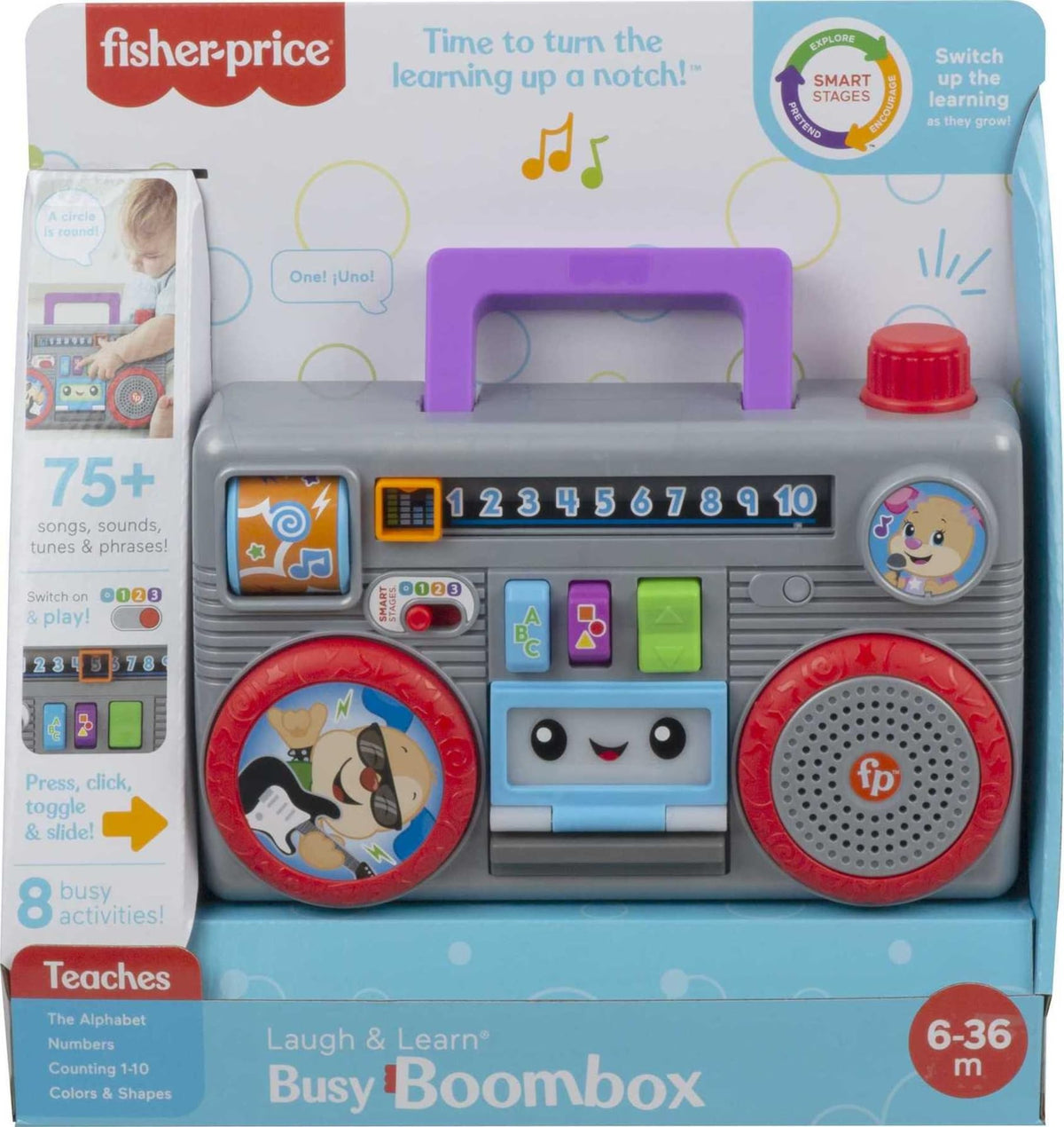 Fisher-Price Laugh and Learn Busy Boombox lights and phrases spark early learning
