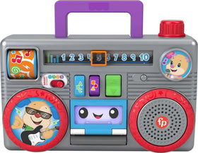Fisher-Price Laugh and Learn Busy Boombox station tuner for interactive learning on the go
