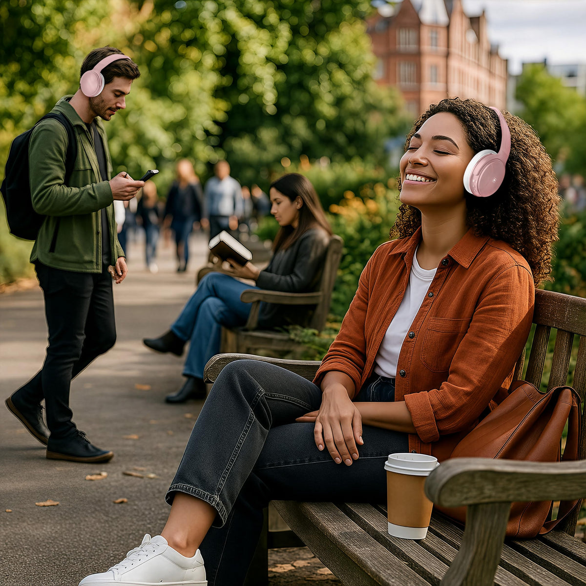 Fisher Pro ANC headphones AUX cable connected for wired listening flexibility.