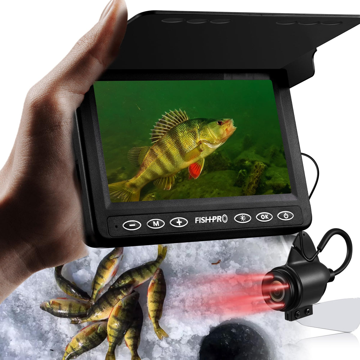 FishPRO 2026 Upgrade underwater camera front view showing compact ice fishing setup