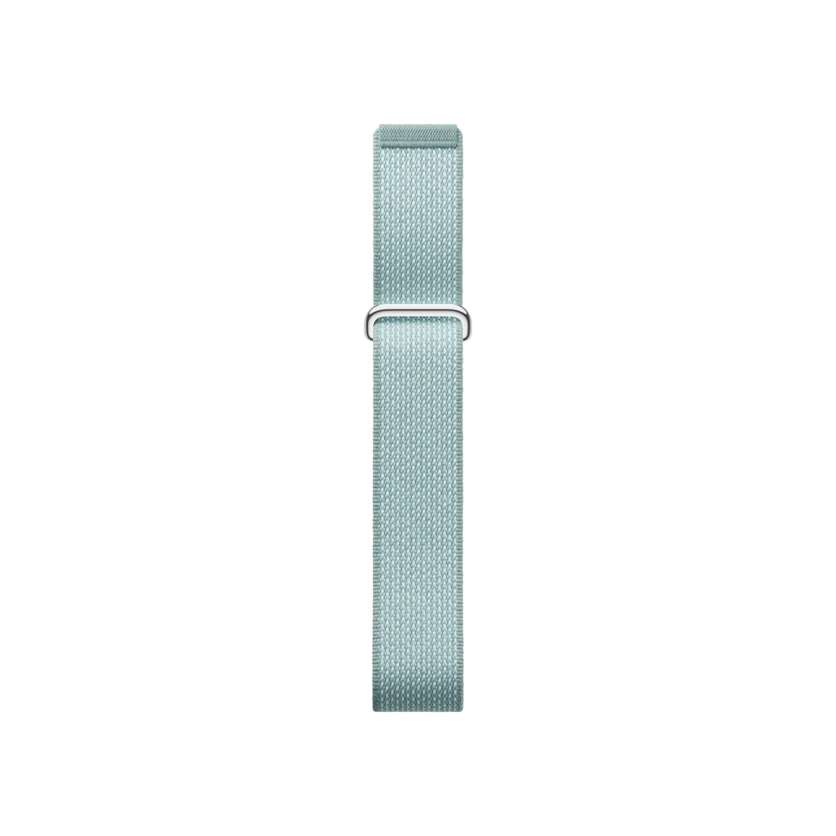 Fitbit Performance Loop band front view in Fog showing buckle and sleek fit for comfort