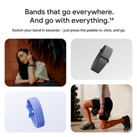 Fitbit band closeup texture and clasp highlighting silicone grip and easy cleaning