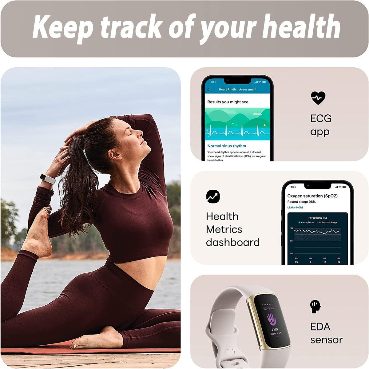 Fitbit Charge 5 ECG app screen for rhythm tracking