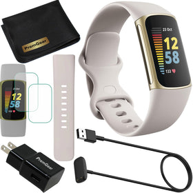 Fitbit Charge 5 Lunar White front view for daily fitness tracking