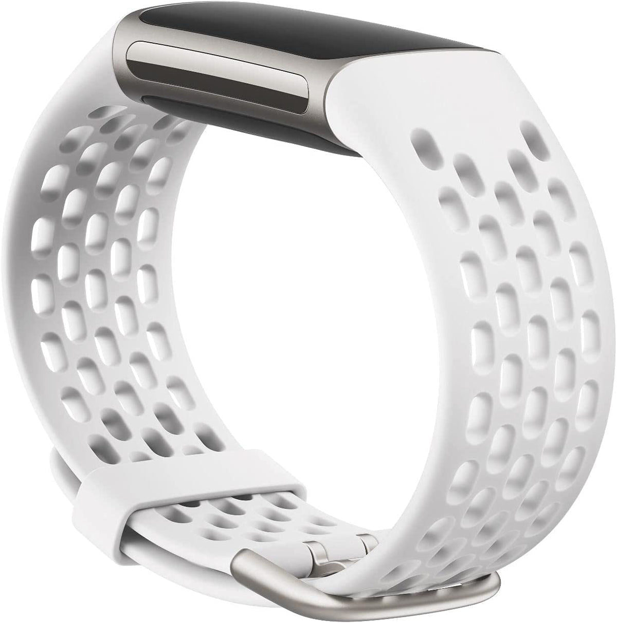 Fitbit frost white silicone texture close-up highlights softness benefit