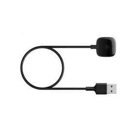 Fitbit Sense 2 charging cable plugs into a USB port for reliable charging.