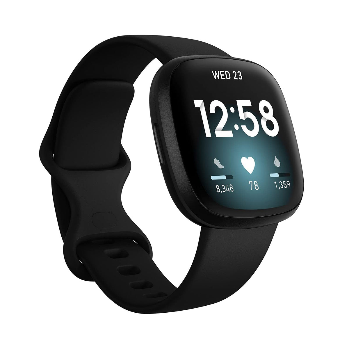 Fitbit Versa 3 Black front view with notification screen for quick access