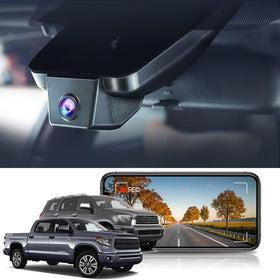 FITCAMX 4K dash cam behind the rearview mirror for a discreet OEM-style install.