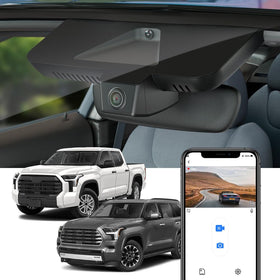 Fitcamx 4K dash cam front view mounted on Toyota Tundra Gen3 for clear road footage