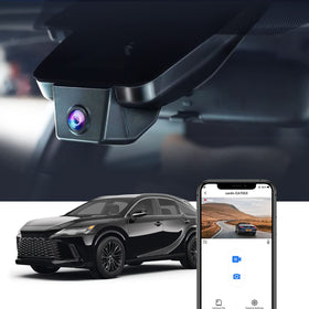 FITCAMX 4K dash cam mounted in Lexus RX mirror for OEM integration.