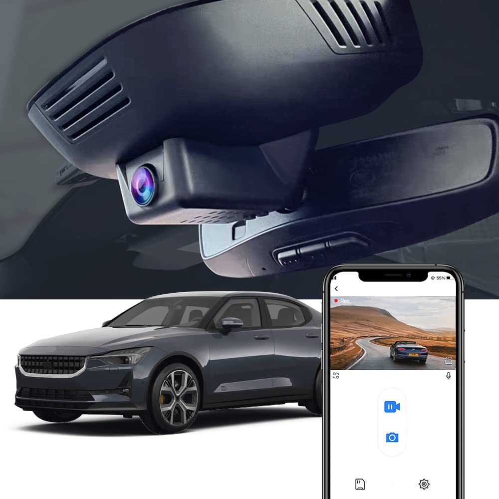 FITCAMX 4K dash cam front view on Polestar 2 with OEM-style install.