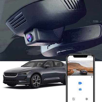 FITCAMX 4K dash cam front view on Polestar 2 with OEM-style install.