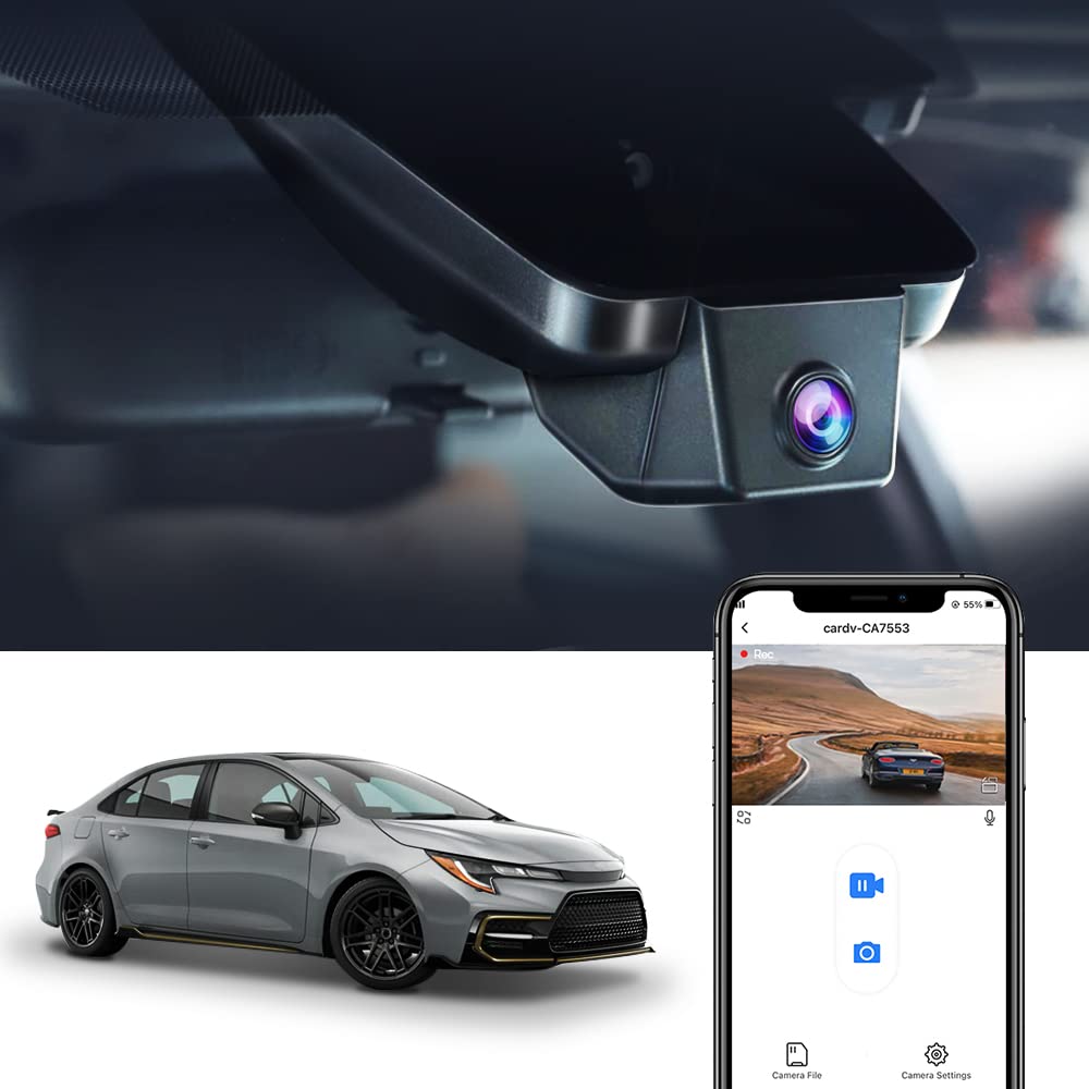 Fitcamx 4K dash cam for Toyota Corolla front view enhances driving footage clarity.