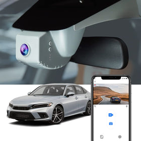 FITCAMX 4K dash cam front view installed in a Honda Civic for discreet protection.