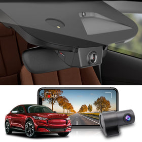 Fitcamx front 2160p dash cam delivers crisp daytime footage for Mustang Mach-E.
