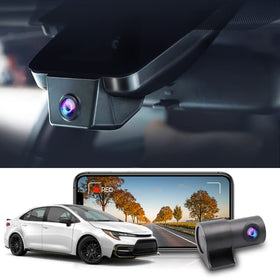 Fitcamx front 4K and rear 1080p dash cam for Toyota Corolla enhances night clarity.