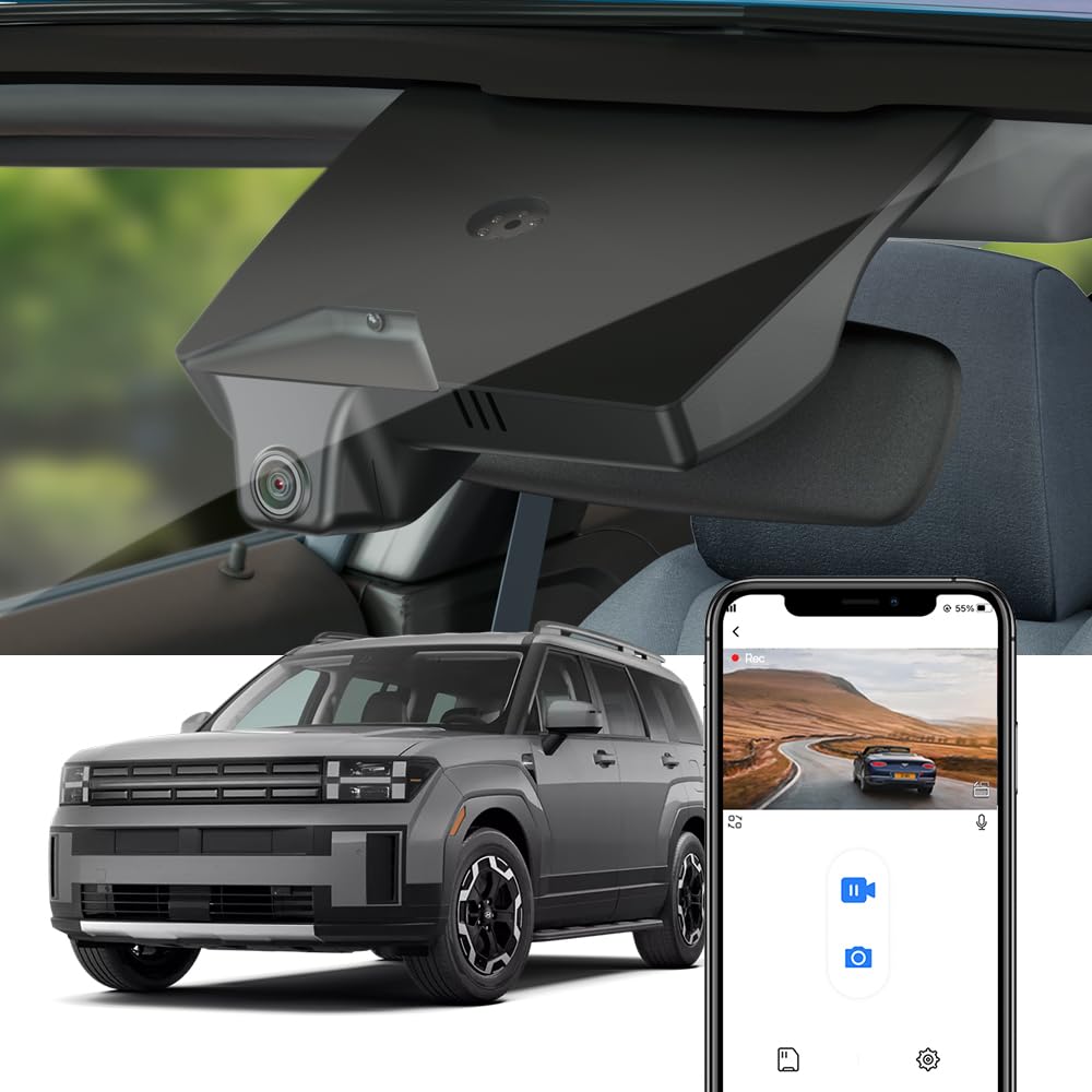 FITCAMX P6000 dash cam in Hyundai Santa Fe with OEM-style integration.