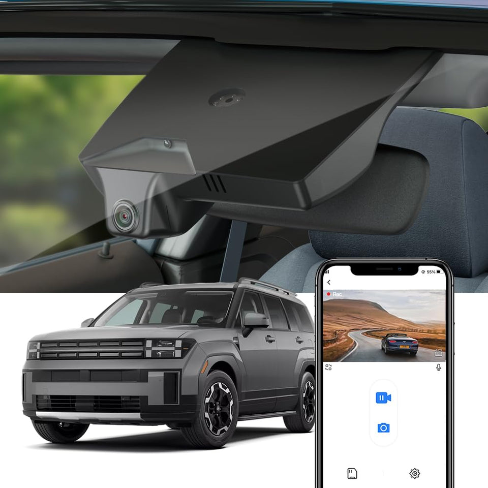FITCAMX P6000 dash cam in Hyundai Santa Fe with OEM-style integration.