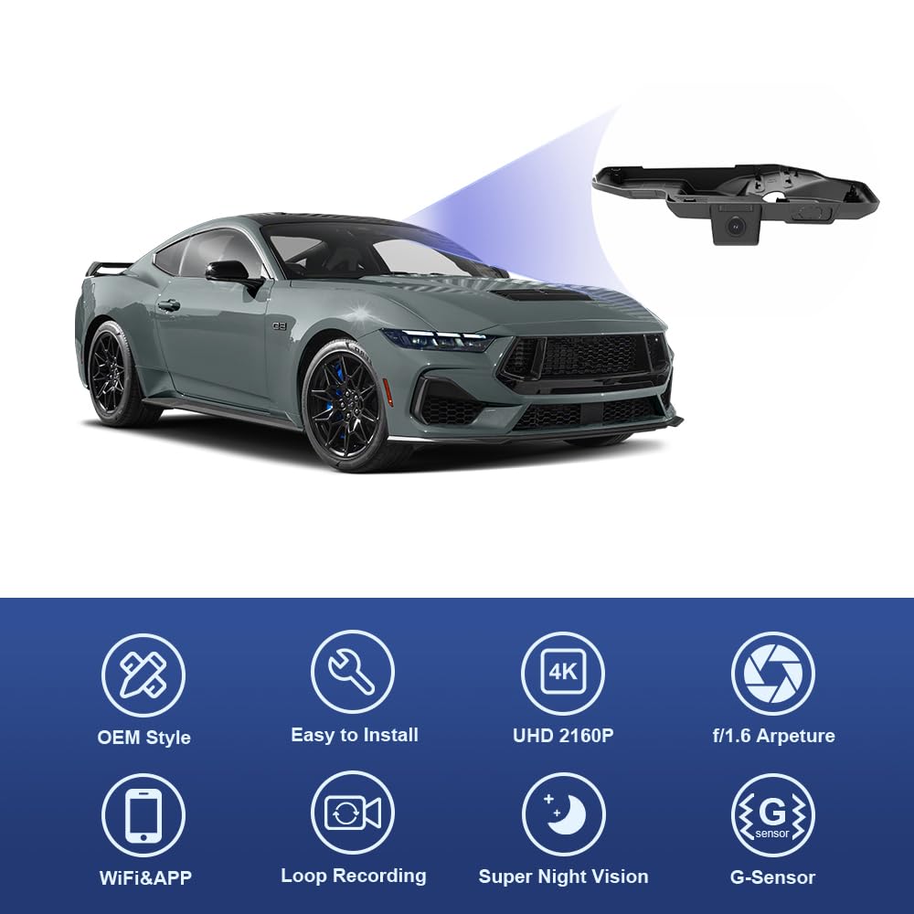 FITCAMX Mustang with built‑in Wi‑Fi viewable footage via app