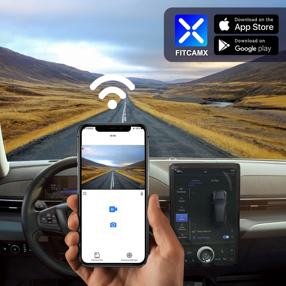 Fitcamx OEM-style mount blends with Mach-E interior for a factory look.