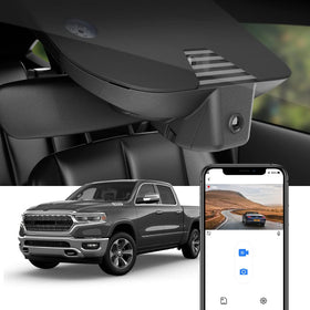 FITCAMX RAM 1500 Model B dashcam blends with interior for a seamless factory look.
