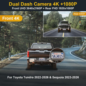 FITCAMX rear 1080p dash cam for Toyota Tundra captures rear view with detail.