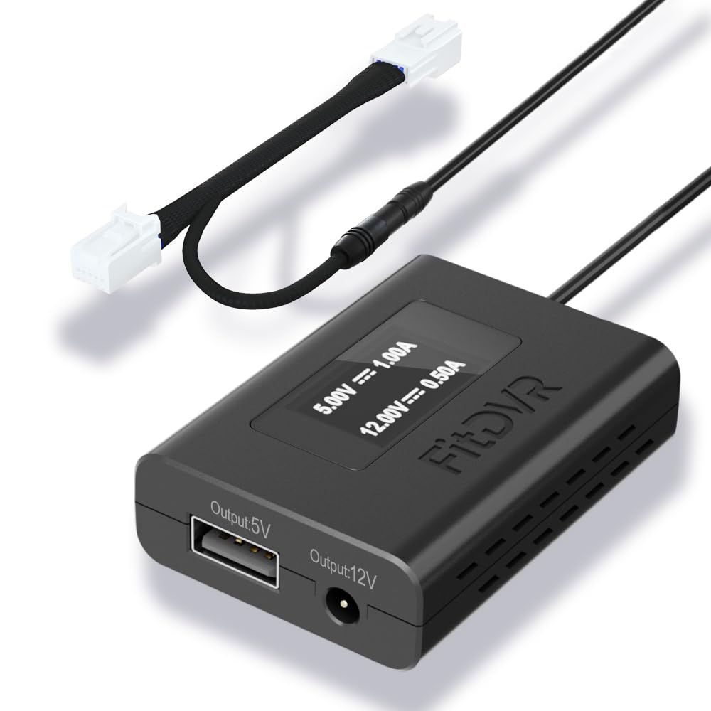 FitDVR adapter front with LED display showing voltage for easy monitoring