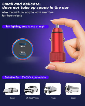 Soft blue night light on the Fitequipment car charger for easy night use