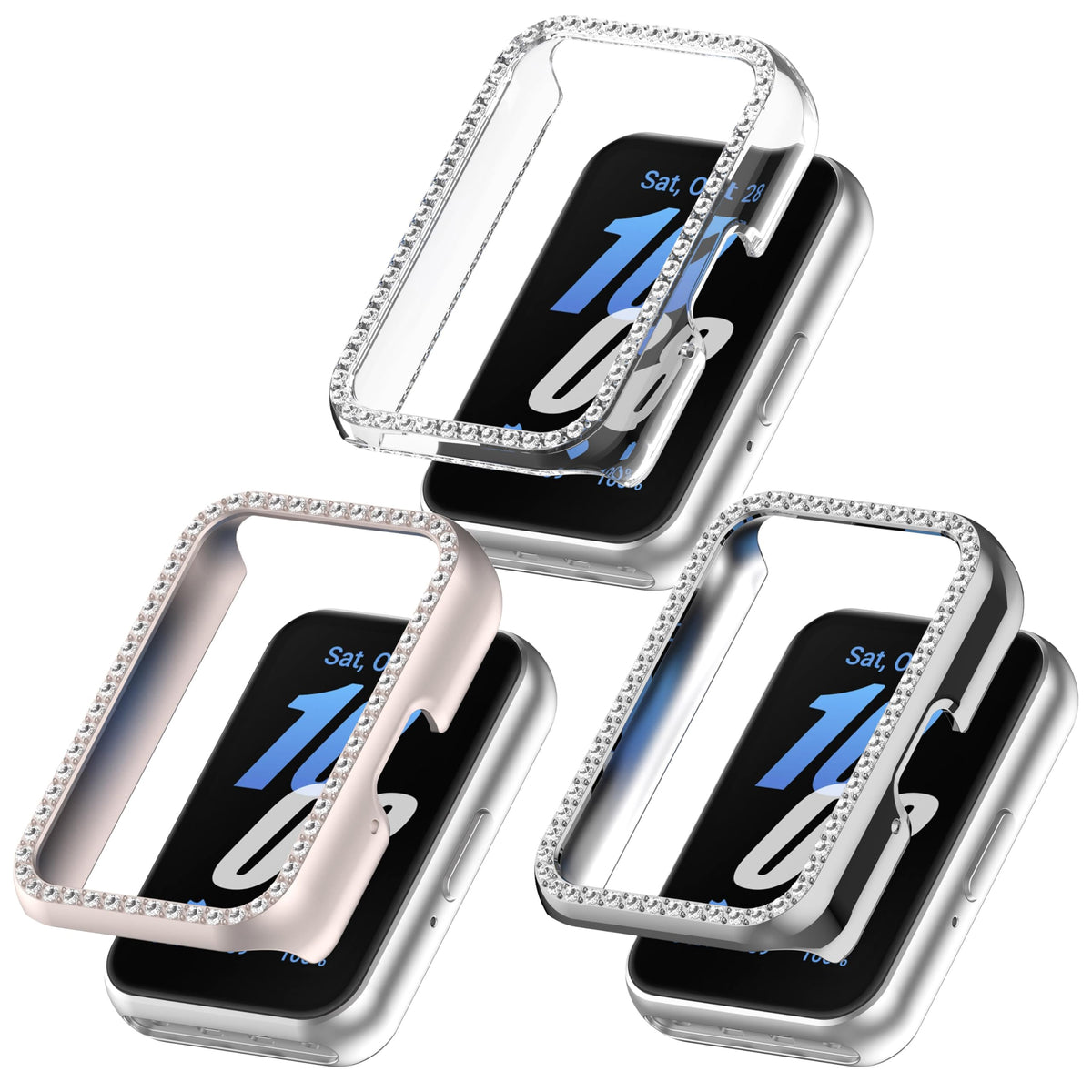 FitTurn Bling Bumper Case front view shows crystal diamonds and edge protection for Galaxy Fit 3.