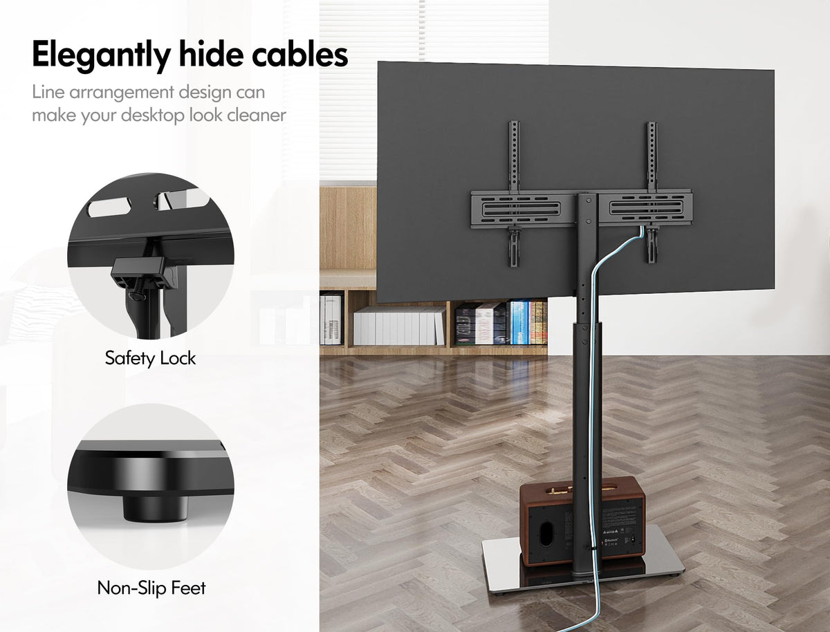 FITUEYES bracket lock detail preventing TV from falling for safety