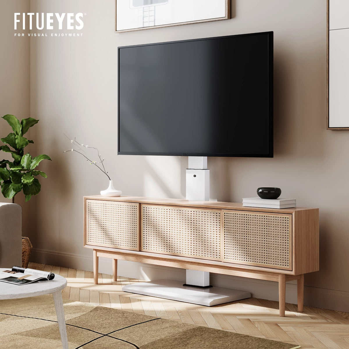 FITUEYES cable-management helps keep wires tidy during daily TV use.