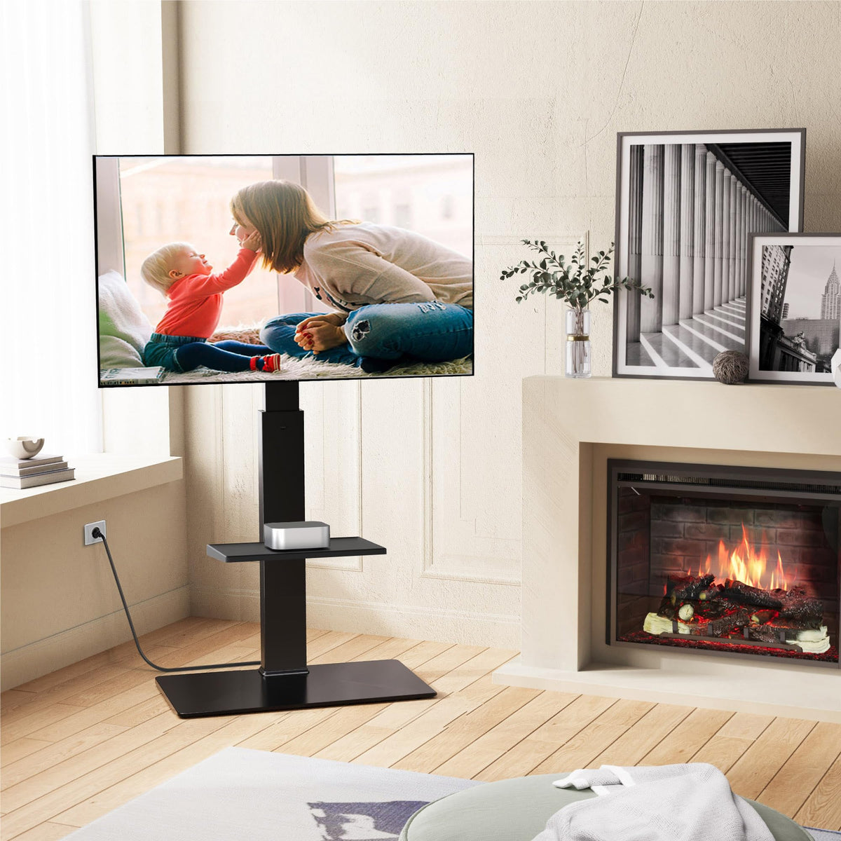 FITUEYES floor TV stand anti-slip pads provide stable footing