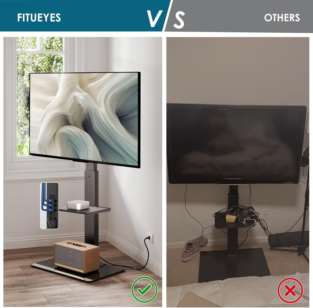 FITUEYES floor TV stand compatible with 32–75 inch TVs and VESA 600x400