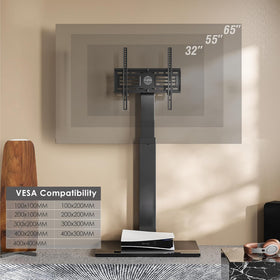FITUEYES floor stand's metal base supports stable placement and space-saving organization.