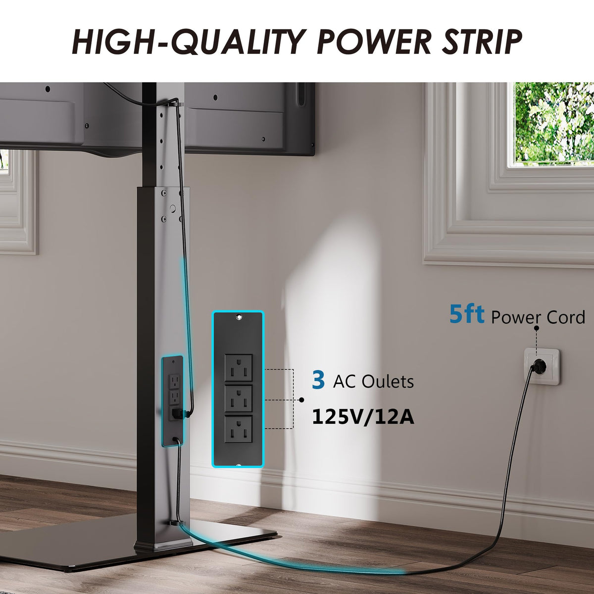 FITUEYES rear power strip with three AC outlets simplifying connections and reducing cords