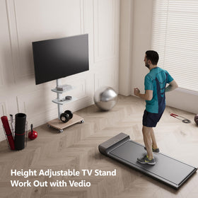 FITUEYES rolling TV stand with swivel mount enables flexible viewing angles